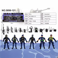 跨境军事兵人拼装玩具6款警察特警带武器关节可动拼装兵人玩具批