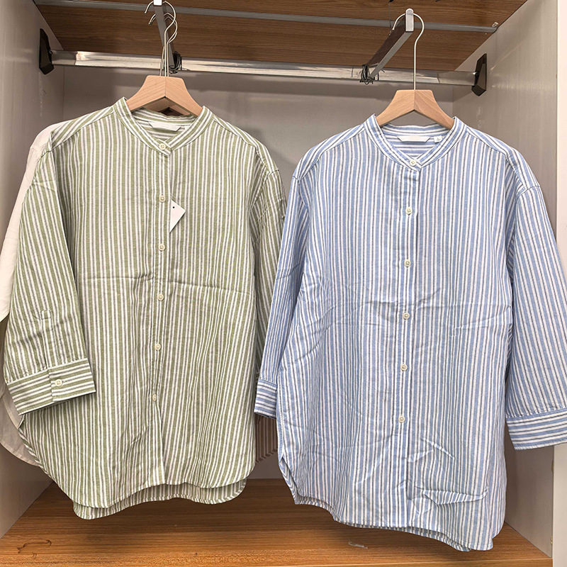 Women's Stand-Collar Striped Shirt with 7/8 Sleeves, Spring New Versatile and Stylish Shirt 483873/483874 Women's Stand-Collar Striped Shirt with 7/8 Sleeves, Spring New Versatile and Stylish Shirt 483873/483874