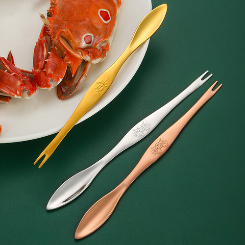 Crab eating tool 304 stainless steel crab needle crab fork household hairy crab peeling tool crab eating spoon with laser logo