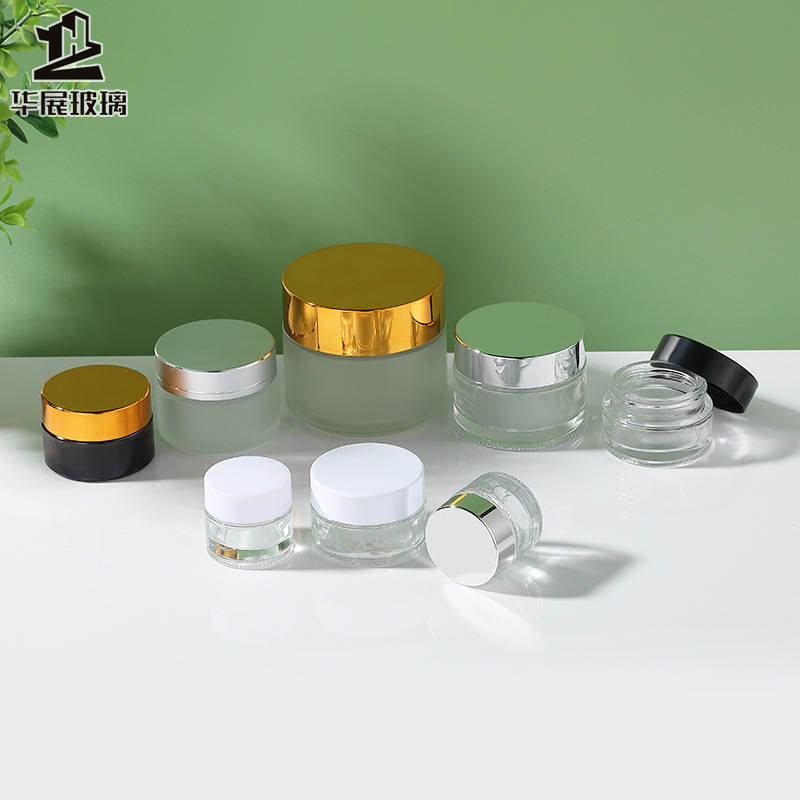 透明玻璃蒙砂膏霜瓶50g30g眼霜精华瓶 木纹盖化妆品小样分散瓶