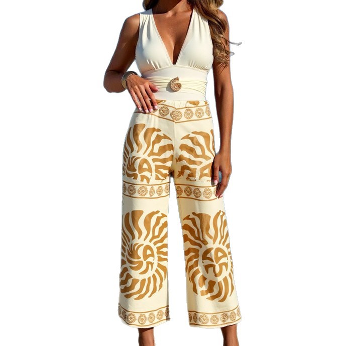 Dameskleding Sexy badpak uit één stuk met print, tweedelig zwempak, sneldrogend polyester, bescheiden bedekking_voghion.com