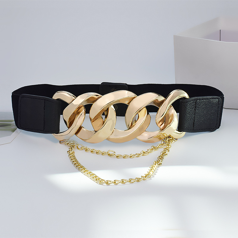 Nuova cintura elastica a catena europea e americana con abito decorativo in vita elastica, stile abito, cintura dimagrante per donna_voghion.com