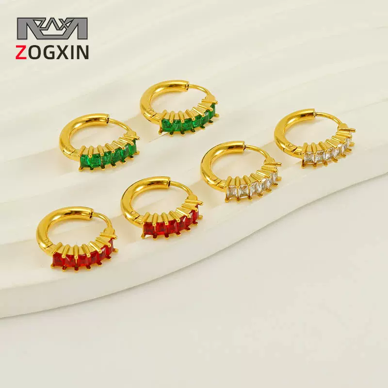 欧美INS风网红同款耳环女时尚轻奢不锈钢镀金耳扣镶嵌锆石耳圈女