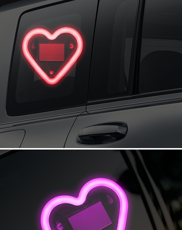 Cross-Border Automotive Solar-Powered Triangular Window Heart-Shaped Ambient Light Car Interior Decoration Heart-Shaped Neon Light