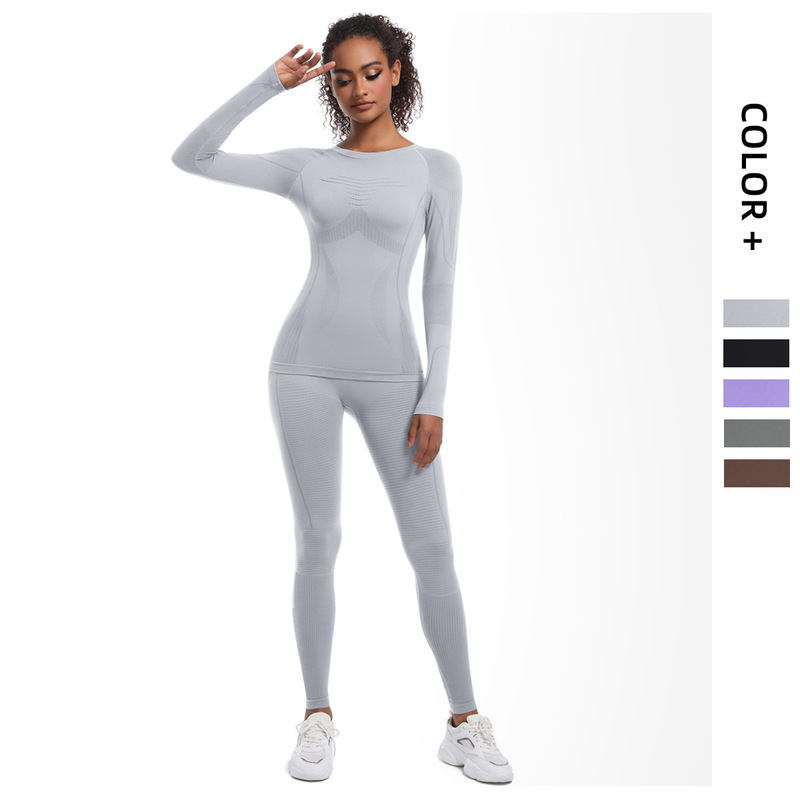 Cross-border Europe and the United States New Seamless Knitted Tight Long-sleeved Trousers Riding Clothing suit Yoga Body Shaping Clothing Ski Clothing Women Cross-border Europe and the United States New Seamless Knitted Tight Long-sleeved Trousers Riding Clothing suit Yoga Body Shaping Clothing Ski Clothing Women