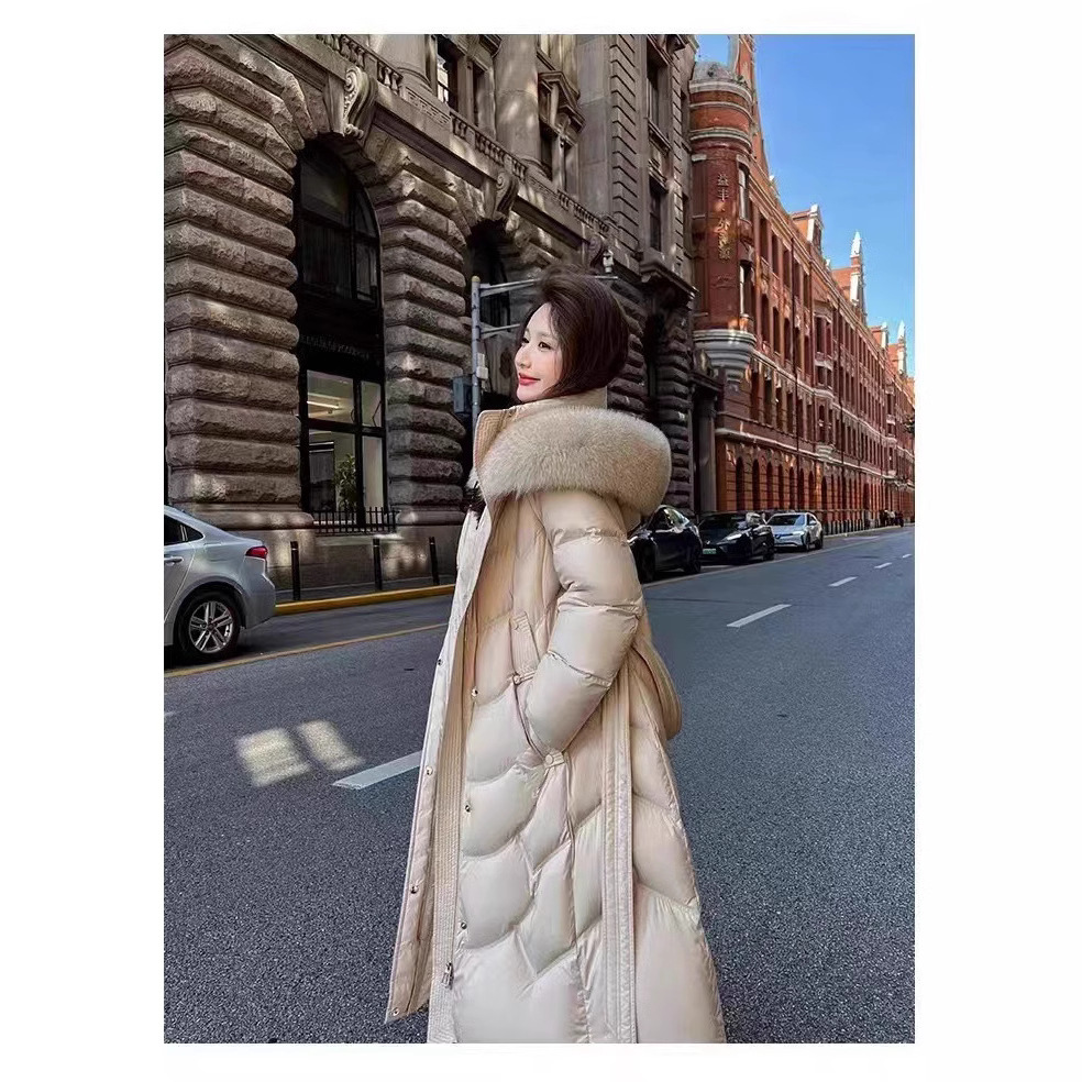 2024冬新款高端狐狸毛收腰女长款加厚百搭时尚韩版修身白鹅绒羽绒