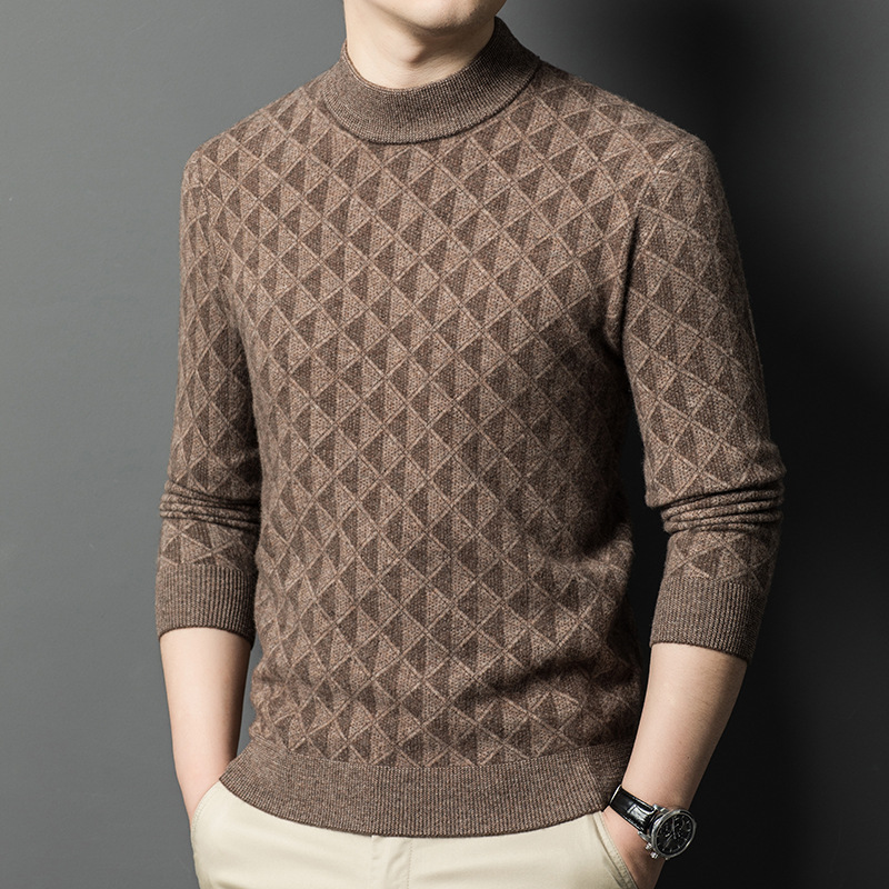 Quality woolen knitted branded sweater with a round collar