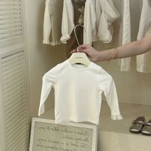 春秋女童装T恤宝宝洋气儿童个性潮网红韩版纯白色蕾丝花边打底衫