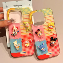 日韩卡通拼接条纹立体星星人dimoo贴片适用苹果iphone16promax手