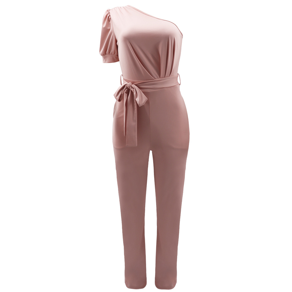 One Shoulder High Waist Backless Slim Tapered Trousers Women Jumpsuit 5 One Shoulder High Waist Backless Slim Tapered Trousers Women Jumpsuit
