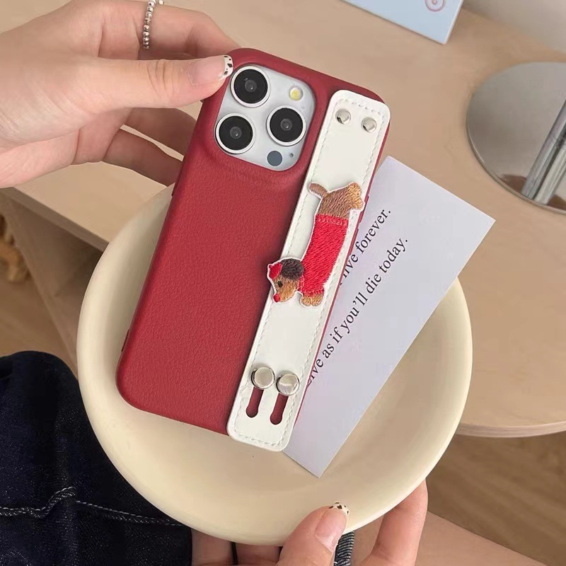 Ins nueva pulsera de perro salchicha de color sólido para iPhone 15ProMax funda para teléfono móvil 14 Apple 13Pro Mujer 12