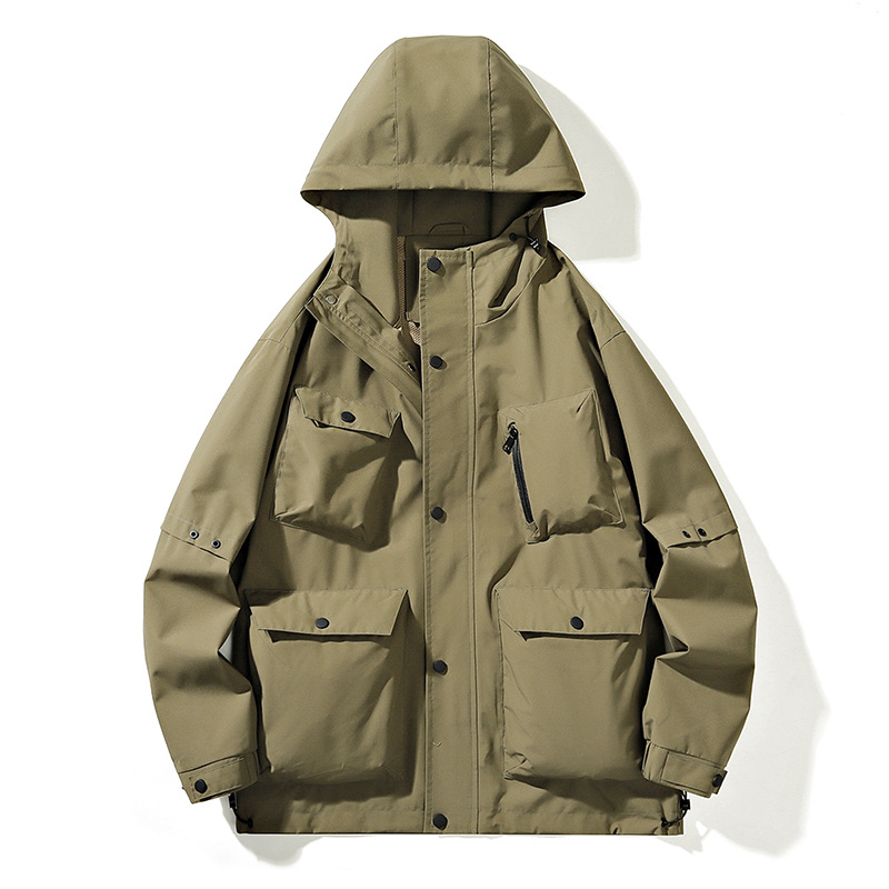 跨境直播二开高品质2024新款薄冲锋衣休闲连帽夹克单衣男士可拆卸