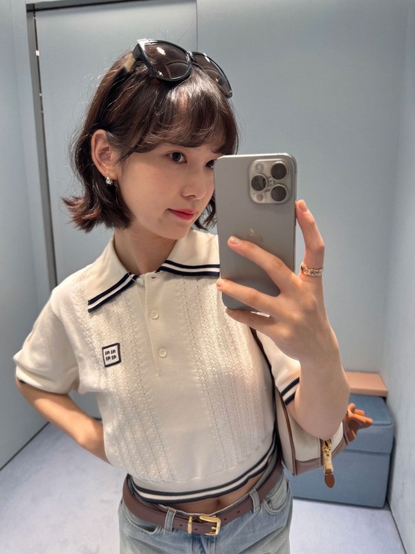 南油高货 明星同款学院风M字母徽标翻领镂空短袖针织衫polo衫女|undefined