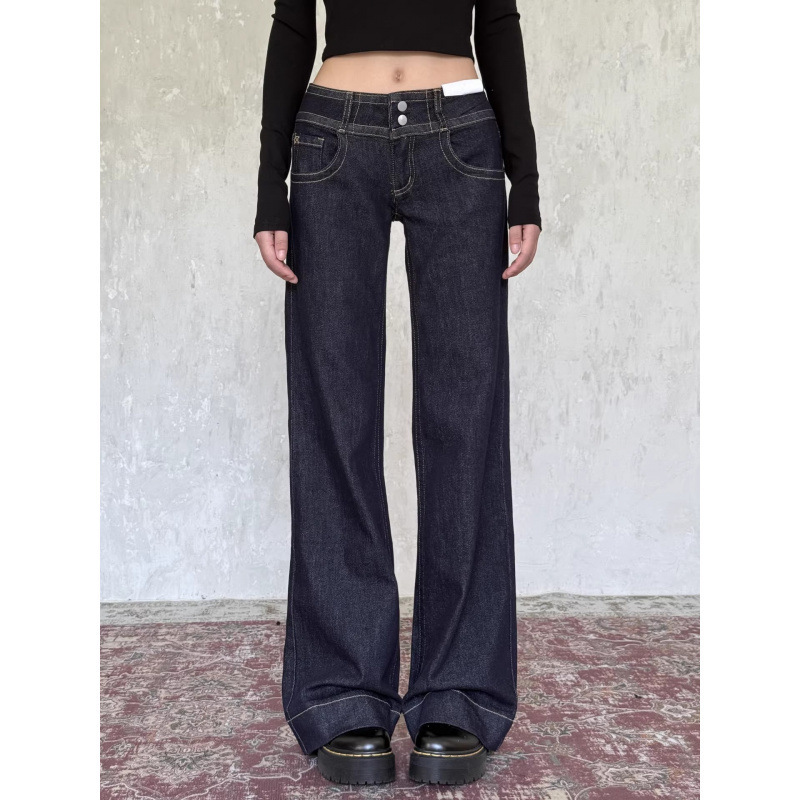 Vintagetang1 Denim Original Color Straight-Leg Jeans for Women, Low-Waist, Loose Fit, Slimming Narrow Version Long Pants Xiao Yi