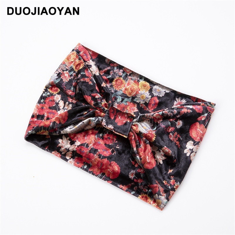 Heißer verkauf herbst und winter elastische breite rand samt kopftuch gedruckt taille obst blume stirnband_voghion.com