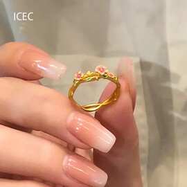 小桃花戒指小众设计2023新款尾戒冷淡风高级感开口可调节指环
