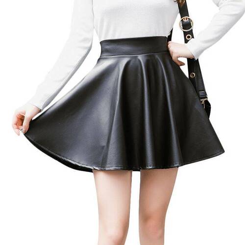 Women's Autumn/Winter New Half Body Skirt Korean Style Leather Skirt High Waisted Slimming Versatile Plus Size Puffy Mini Skirt Pleated Skirt