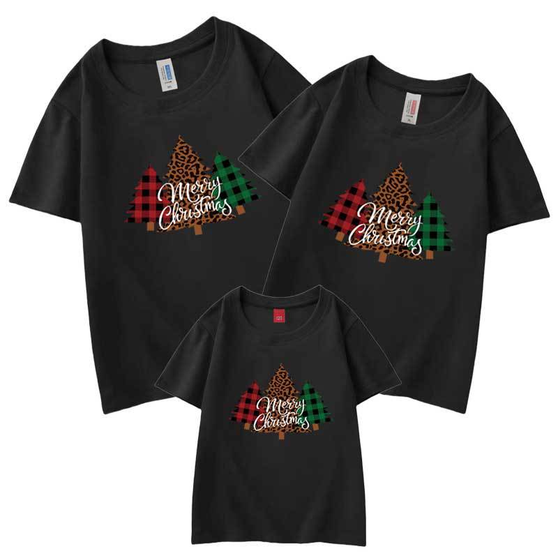 Nuevo Tres madre-niño ropa camiseta manga corta árbol de Navidad A cuadros Ropa de padres e hijos de Navidad europea y americana de comercio electrónico transfronterizo