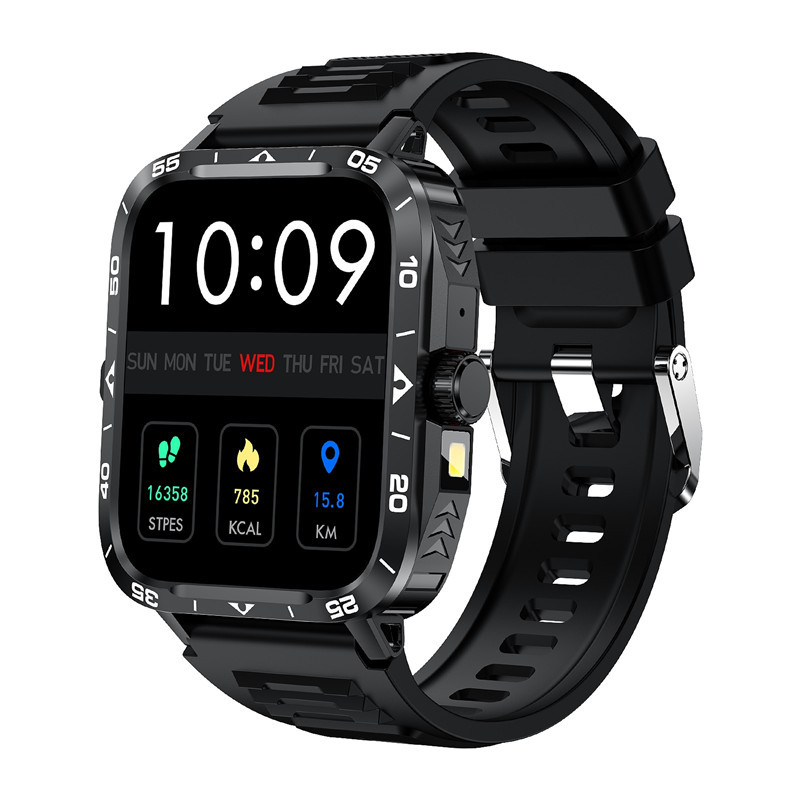 Smartwatch per sport all'aria aperta con chiamate Bluetooth, torcia a LED, monitoraggio della frequenza cardiaca e funzioni per la salute._voghion.com