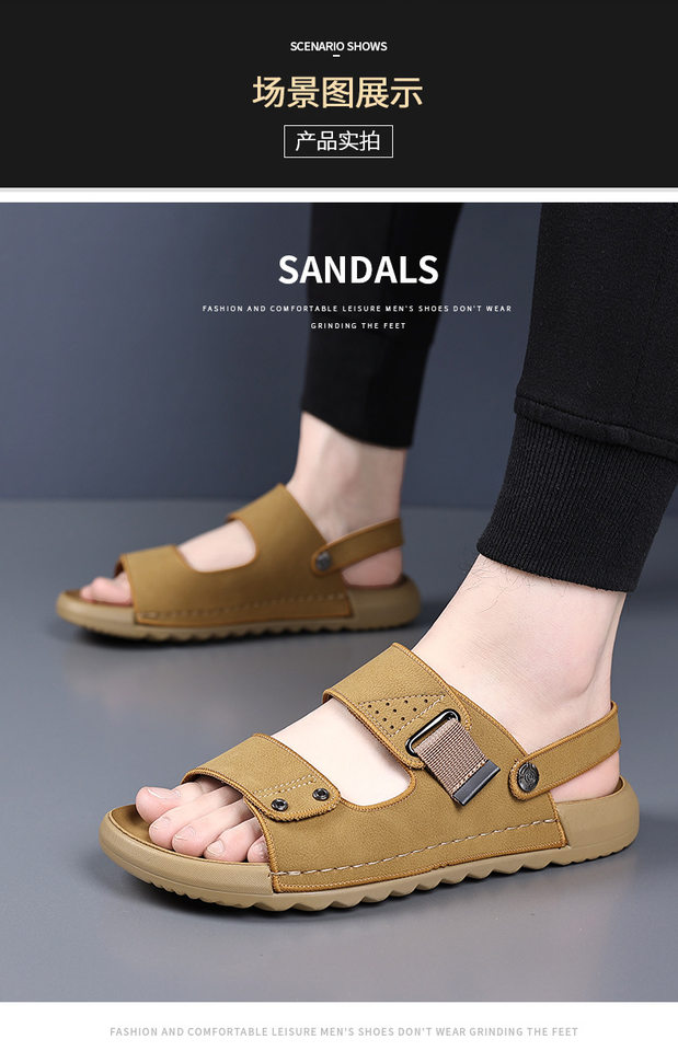 Dép sandal nam quai ngang đế mềm đi được hai kiểu, thoáng khí chống trượt — 5555 màu kaki, 5555 màu vàng chi tiết 8