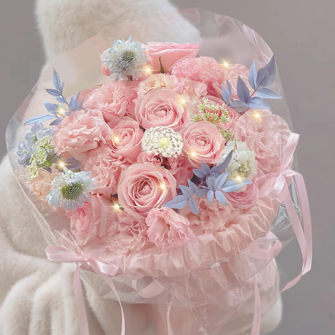 [핫세일-굿무드] 핑크 스노우 마운틴 장미 꽃다발 9개