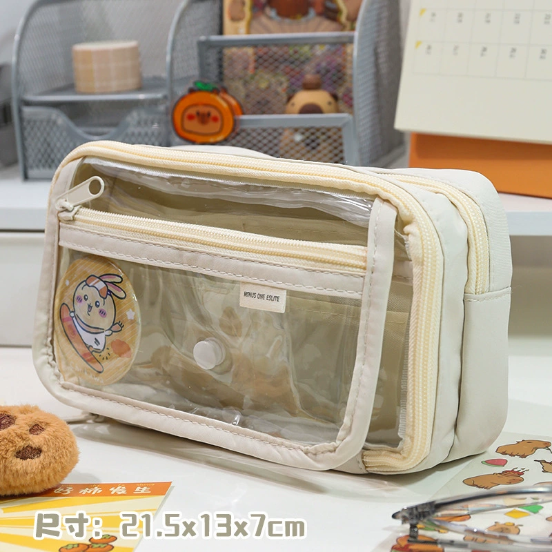 Transparent PVC Pencil Case, Large Capacity for Elementary Students, 8-Layer Waterproof Design