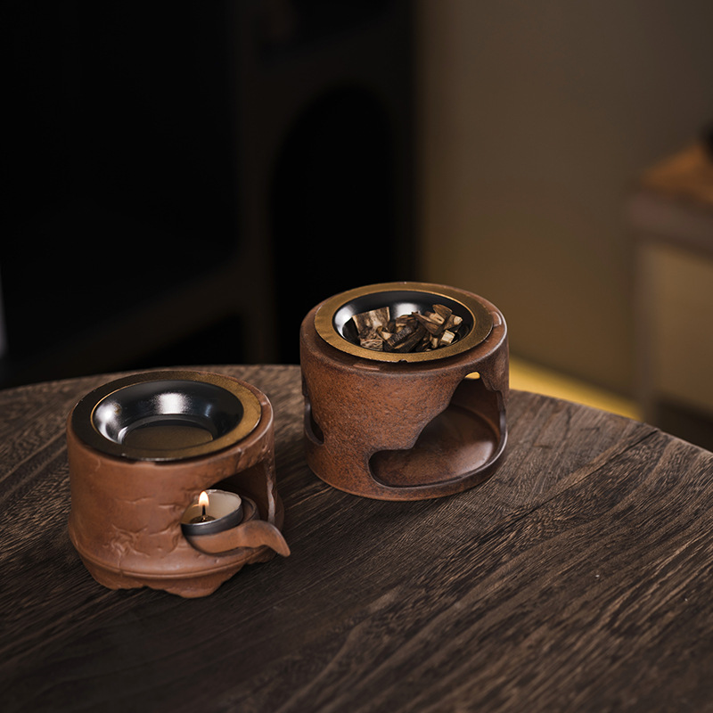 新中式可干烧香薰炉陶瓷香粉精油蜡烛加热铁艺香碟香器粗陶烤茶炉