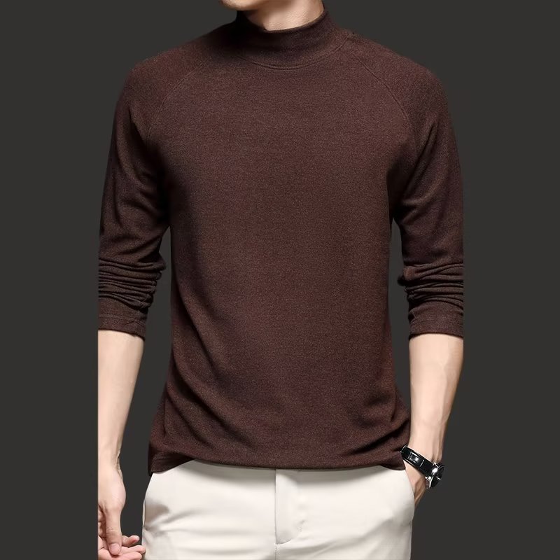 긴팔 티셔츠 남성용 기본 셔츠 양면 벨벳 브러시 세미 하이 칼라 스웨터 가을과 겨울 따뜻한 모든 매치 기본 셔츠