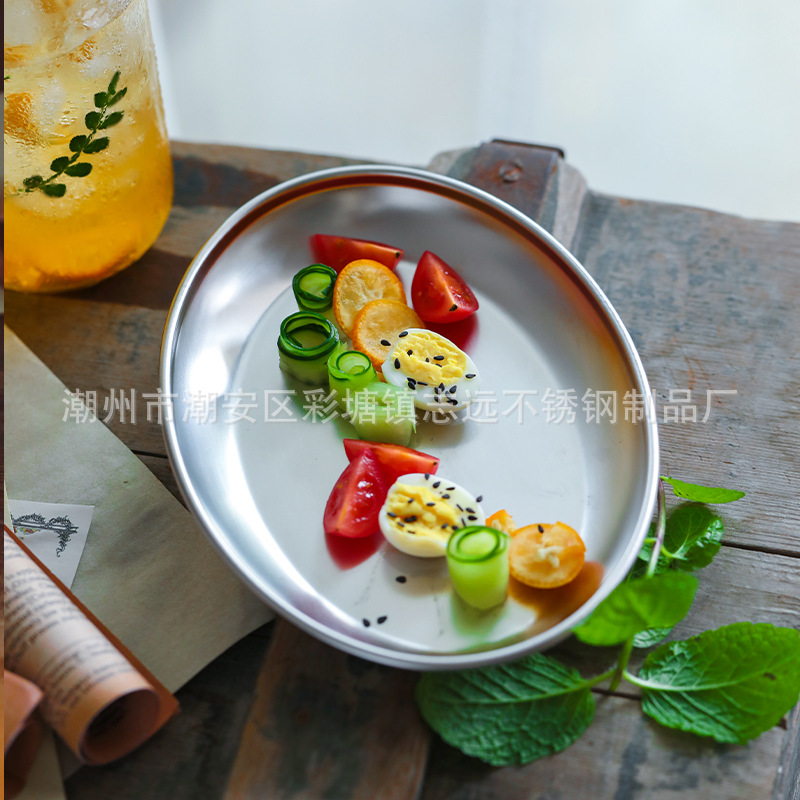 毛巾平底蛋盘304不锈钢韩式椭圆烤肉盘金色小吃碟肠粉盘点心西餐