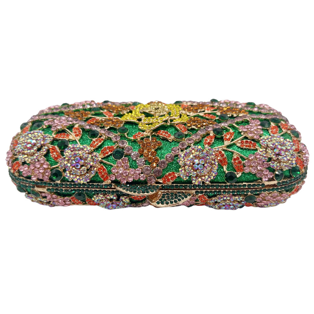 Clutch cross-border nuevo paquete de diamantes de flores caja metálica hueca caja dura de diamantes bolsas de mano de mujer