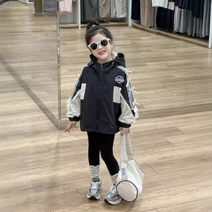 Girls' Autumn Clothing Outdoor Sports Lace Bow Hooded Rush Clothes White T-shirt Black Leggings