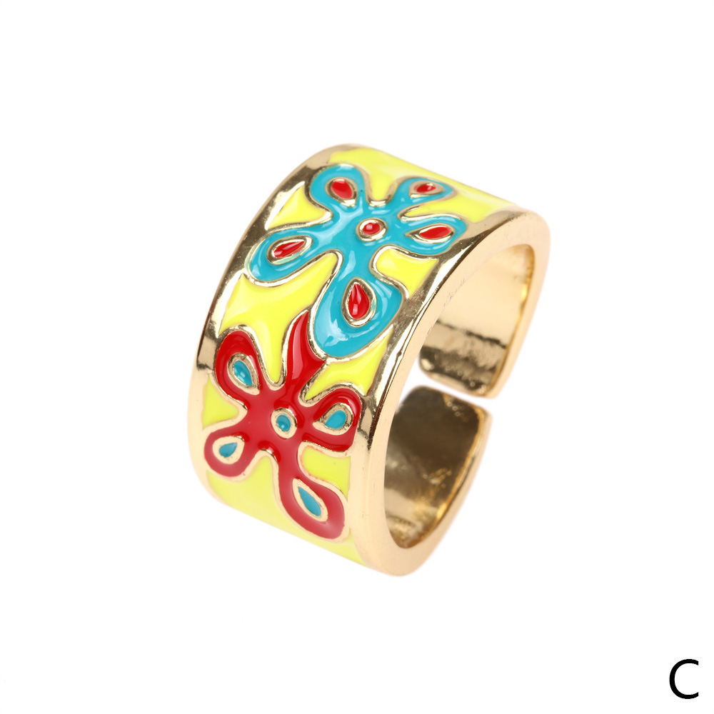 Enamel Color Flower Drip Opening Ring Fashion Ring Cross-border Jewelry Wholesale display picture 6