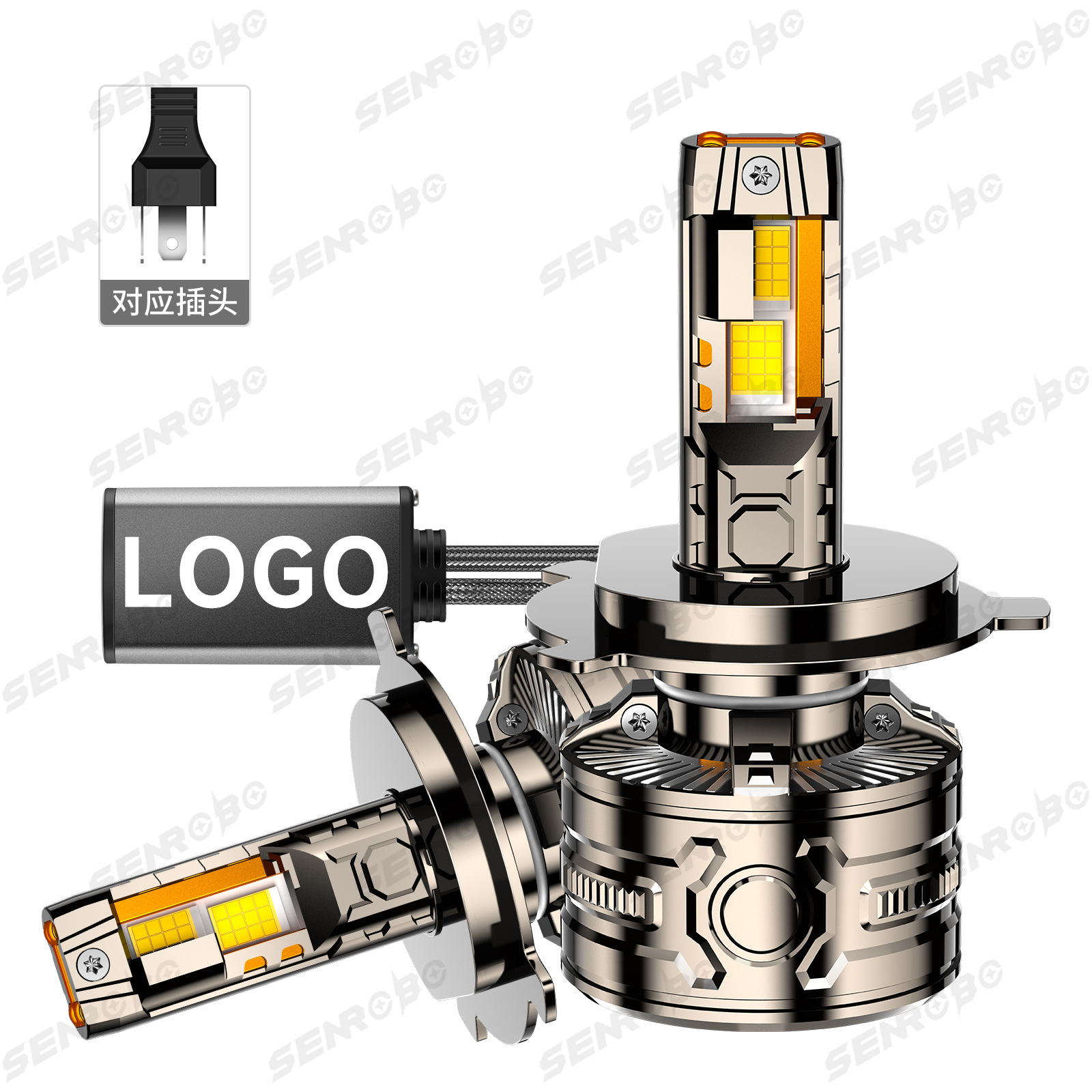 Nuevo faro de automóvil transfronterizo LED Cuatro tubos de cobre 24 núcleos 300W de alta potencia H7 luces altas 9005