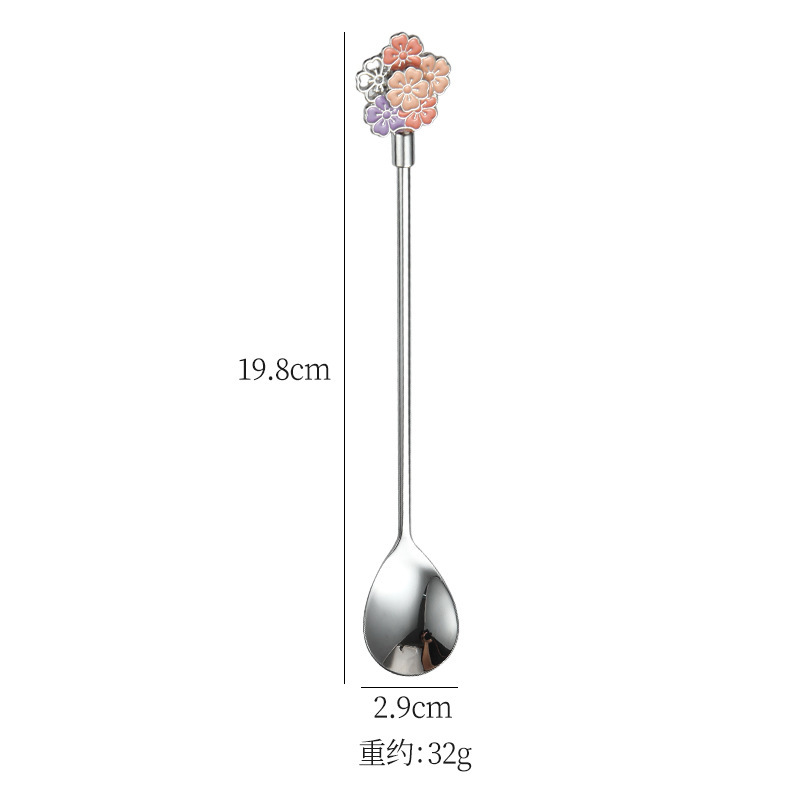 Japanese-style Cherry Blossom Stainless Steel Dessert Trendy Exquisite Lg-handled Stirring Spo, Household Coffee_voghion.com