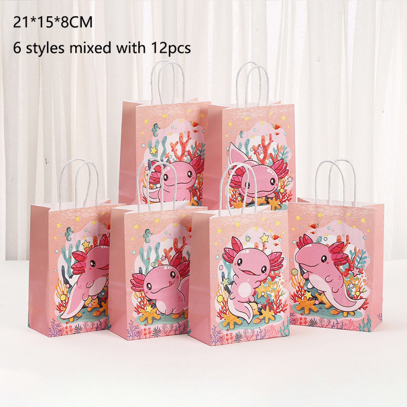 可爱娃娃鱼印花礼品袋伴手礼包装袋节日派对零食糖果手提牛皮纸袋