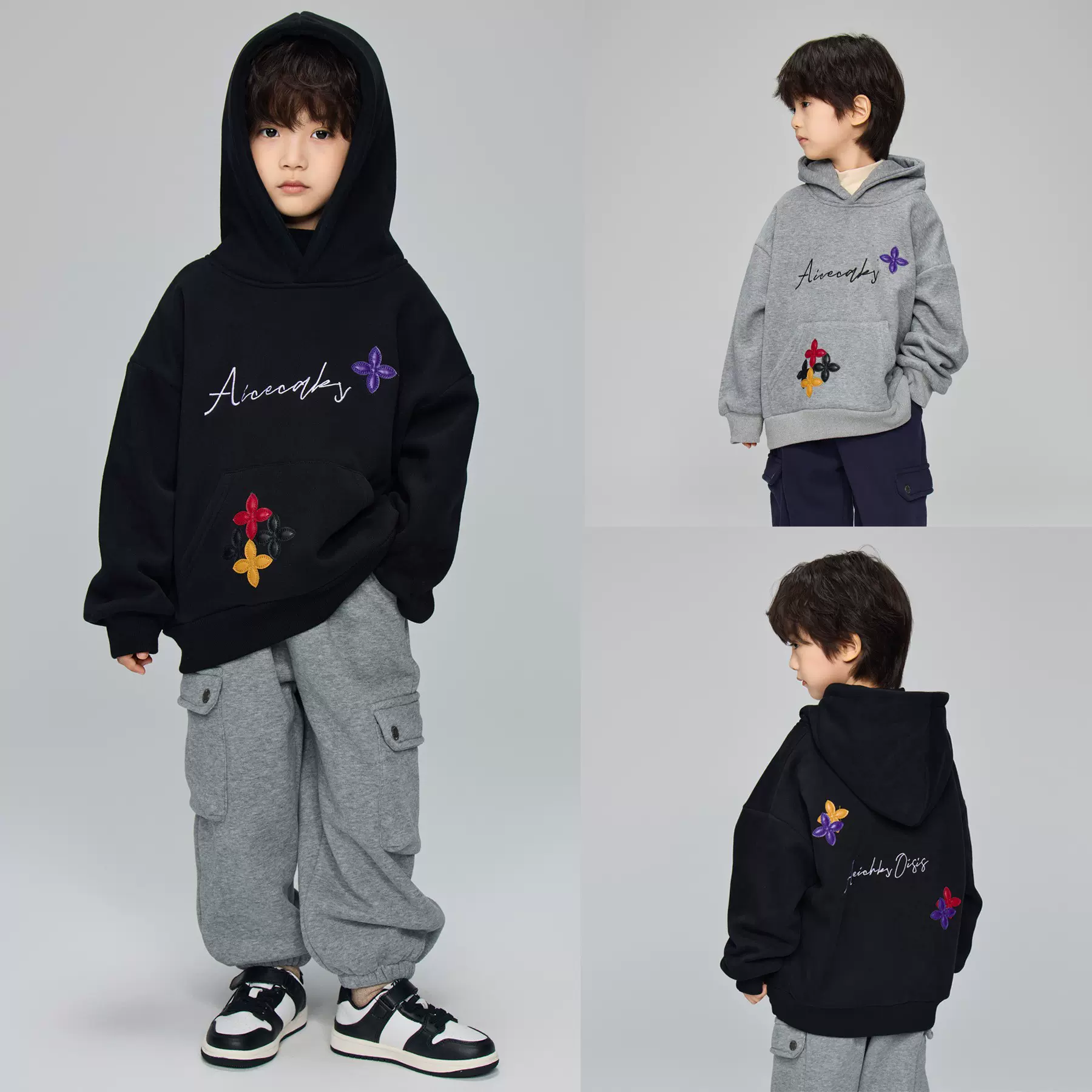 2025冬季童装新款儿童重工刺绣保暖上衣男中大童一体绒连帽卫衣潮