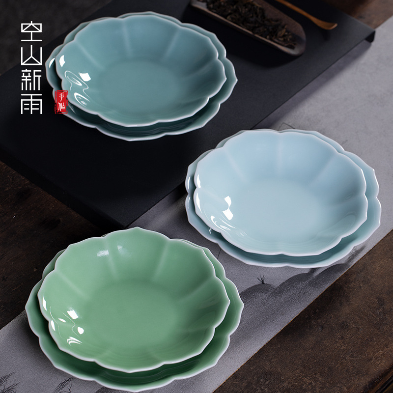 Longquan Celadon 요리 8 인치 멜론 및 과일 디저트 접시 가정용 세라믹 식기 호텔 7 평판 도매 로고