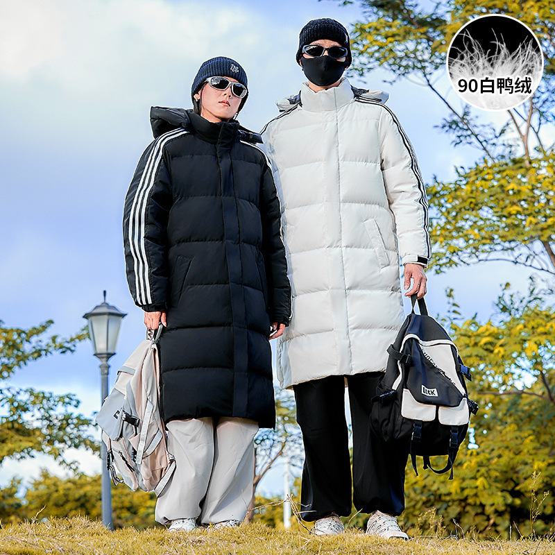 Adi's Down Jacket with Two-open logo Winter Classic Three-bar Long Sports Cold-proof Clothing for Men and Women