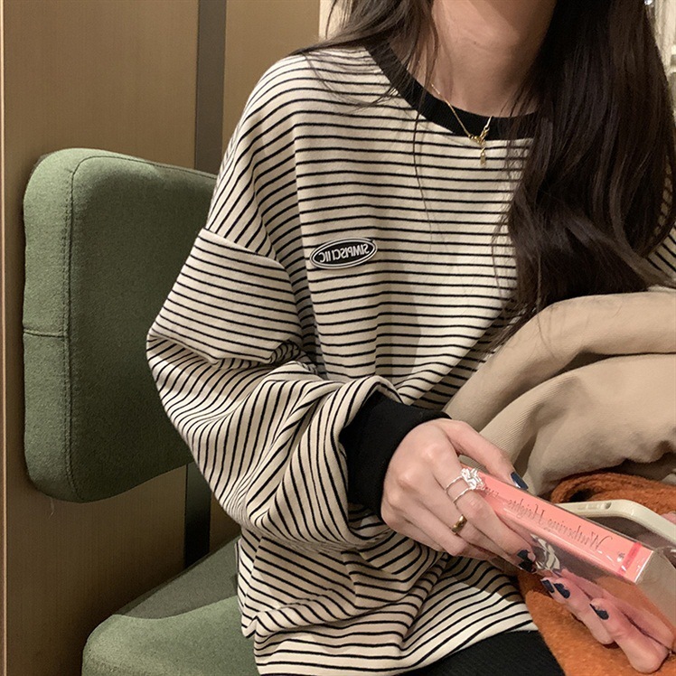 条纹打底衫女2025春秋新款百搭长袖卫衣韩版薄款洋气内搭上衣服潮|undefined