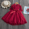 Lace summer dress, small princess costume, children's long skirt, with short sleeve, 2021 collection, Korean style