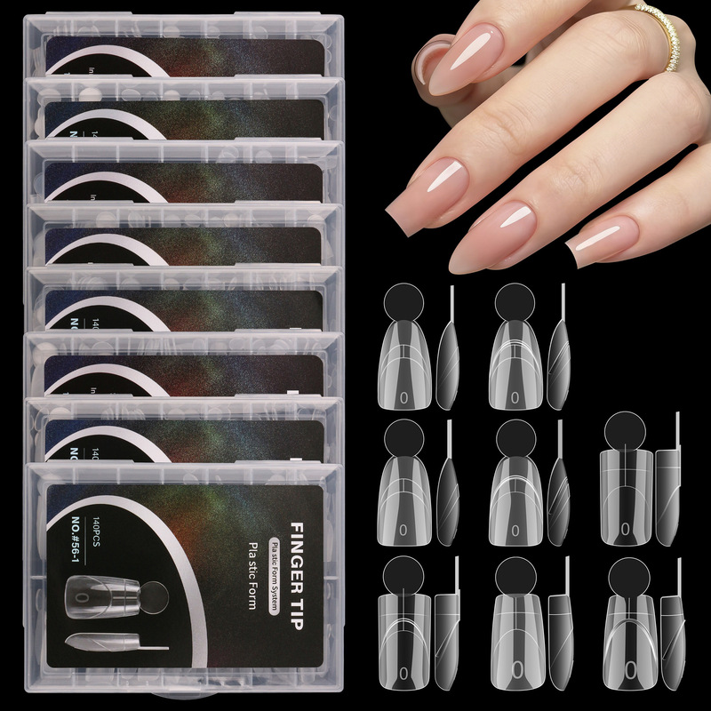 Nail art crystal extension nail molds for quick phototherapy, paper-free support with scale, no construction mold required, 140 pieces in a box