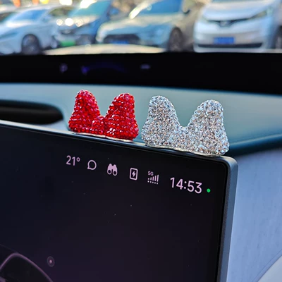 Interior Decoration, Car ornaments - diamond-bow-white-red