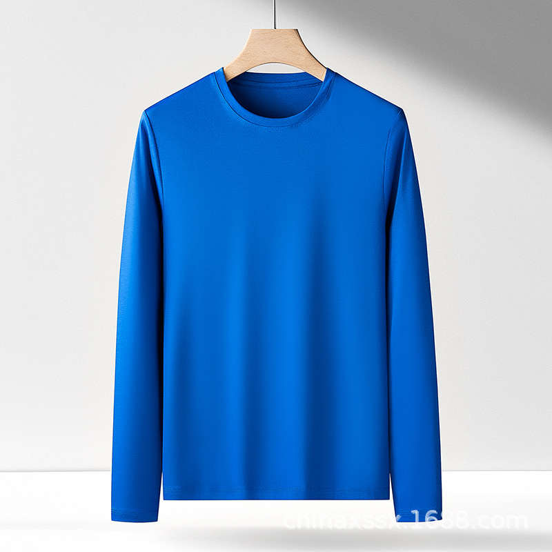 De alta gama de productos genuinos de algodón Pima de caballo cuello redondo de manga larga Camiseta de algodón puro color sólido de manga larga pullover hombres y mujeres camisa de fondo