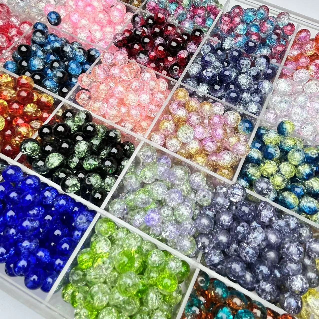 10mm爆花玻璃珠裂纹珠子琉璃珠手串手链项链配件手工DIY