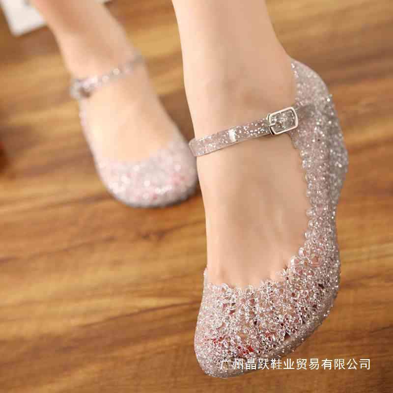 2025 New Crystal Sandals Wedge Women's Shoes Plastic Shoes Crystal High Heels Women's Square Dance Shoes Toe-Toe Clogs
