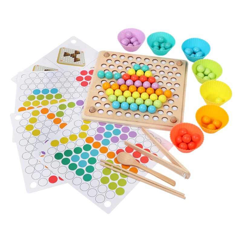 Niños cuentas de formación juguetes educativos Montessori enseñanza ayuda mano-ojo coordinación rompecabezas juego de cuentas de madera clip Música