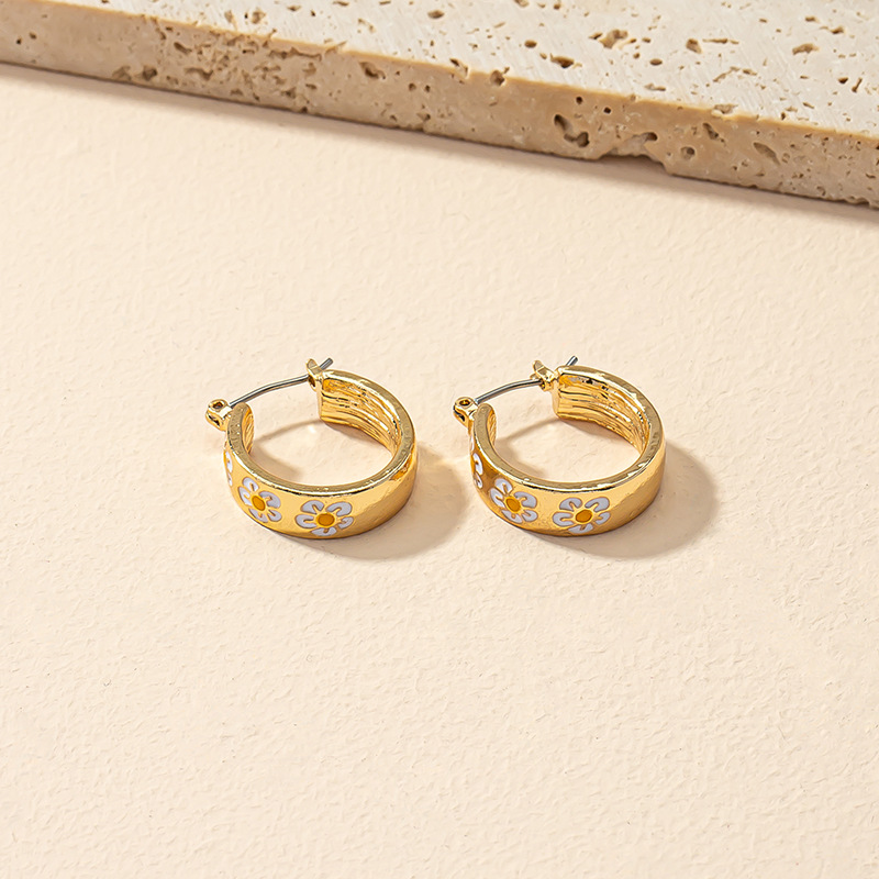 French Style Flower Alloy Plating Hoop Earrings