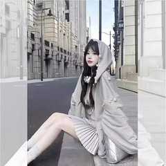 秋冬の新作人気超美しいグレー長袖パールスウェットシャツジャケットレディースルーズカジュアルカーディガントップス多用途