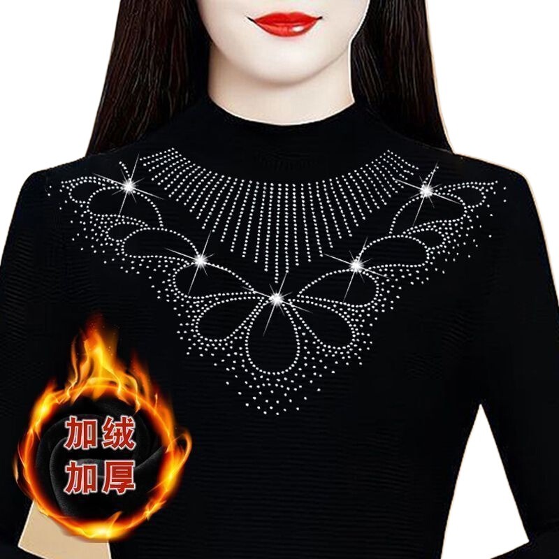 洋气薄款薄绒2025修身秋冬长袖打底衫女蕾丝大码胖MM上衣T恤女ins|undefined