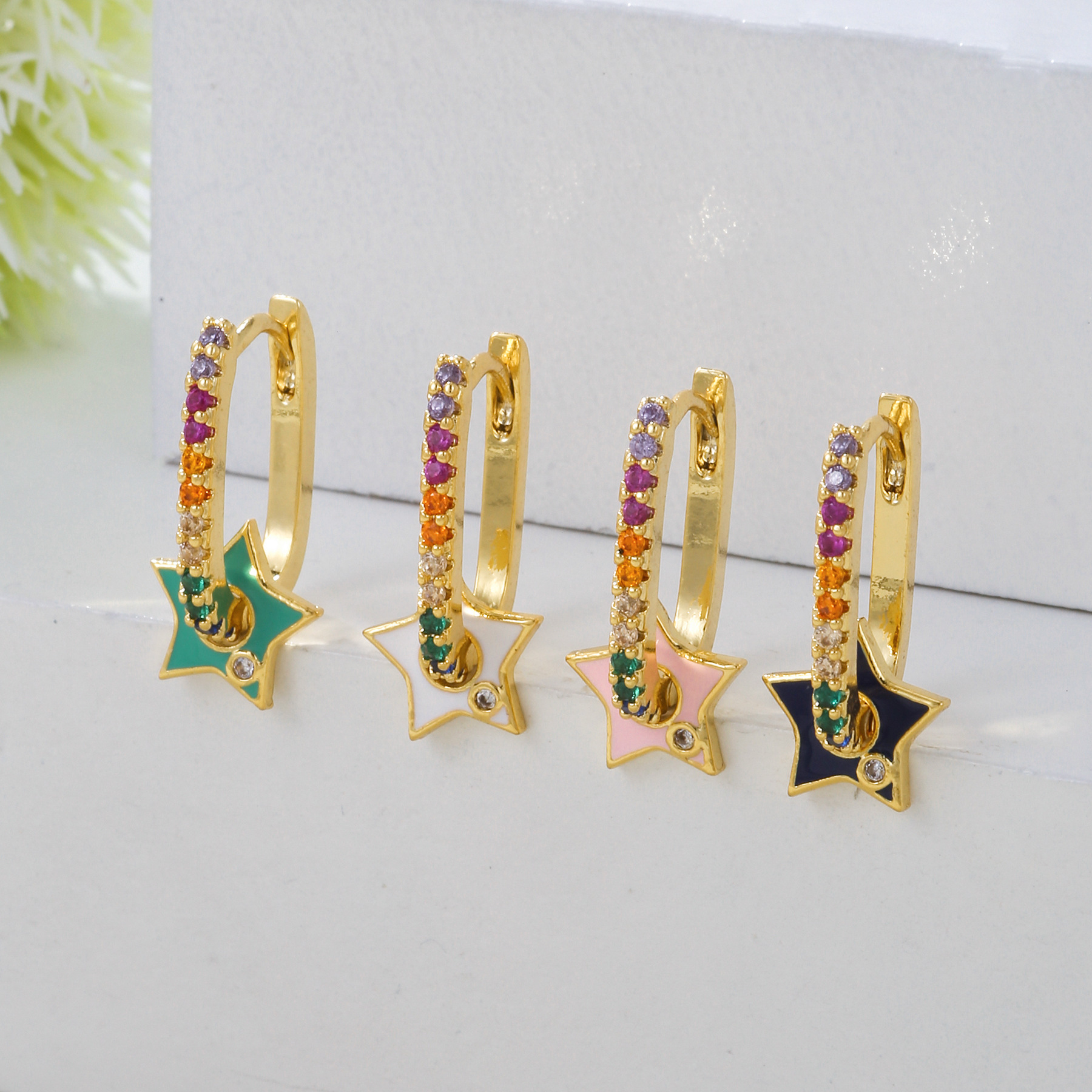 Lady Star Brass Ear Studs Zircon Copper Earrings